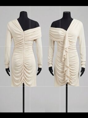 Misha One-Shoulder Cream Ruched Cocktail Dress